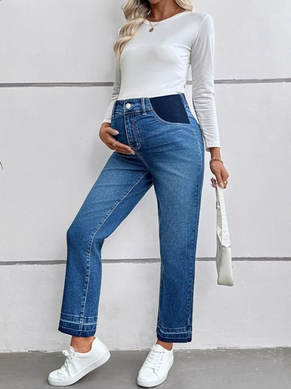 BLENCOT Women Maternity Jeans Elastic Waist Pregnancy Pants Work Straight Leg